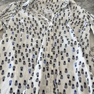 J. Crew White Shirt with Black Pineapple Print